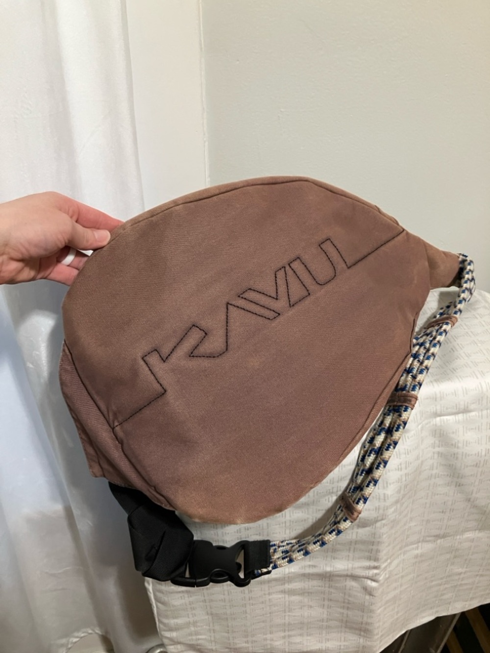 Kavu Tan Canvas Sling with Blue-White Braided Strap - Picture 8 of 11